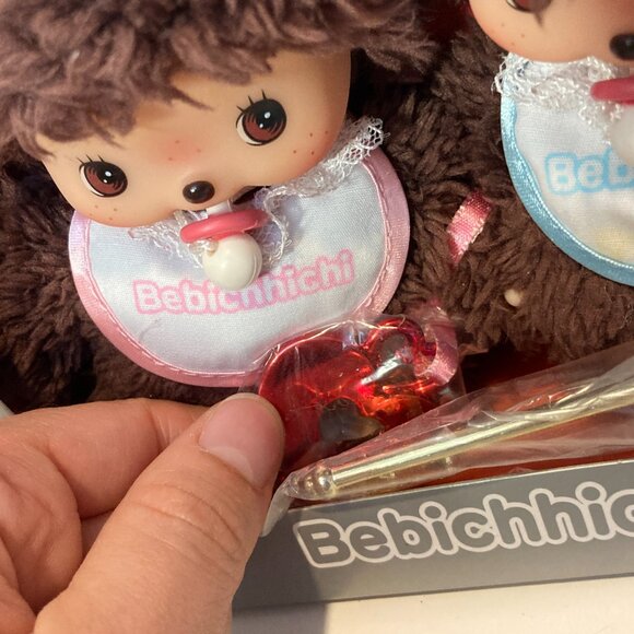 Monchhichi Bebichhichi 10th Anniversary Poodle Boa Doll Pair Toy Sekiguchi New - Picture 14 of 15